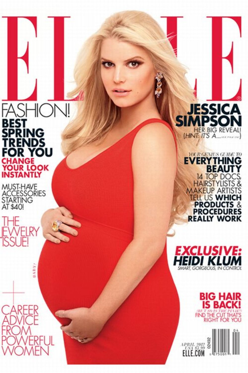 Pevačica se našla na naslovnoj strani američkog izdanja magazina Elle. Aprilsko izdanje magazina otkriva i kako Džesika podnosi trudnoću, govori o poslovnim planovima i povratku na male ekrane. Eksluzivno za magazin Elle izjavila je da ona i njen verenik Erik