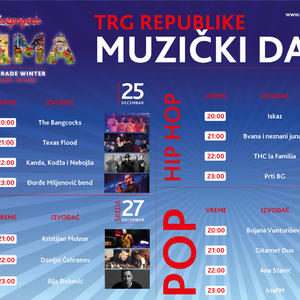 Za sve ljubitelje hip-hop, rok, elektro i pop zvuka: Muzički dani na Trgu republike od 25. do 28. decembra