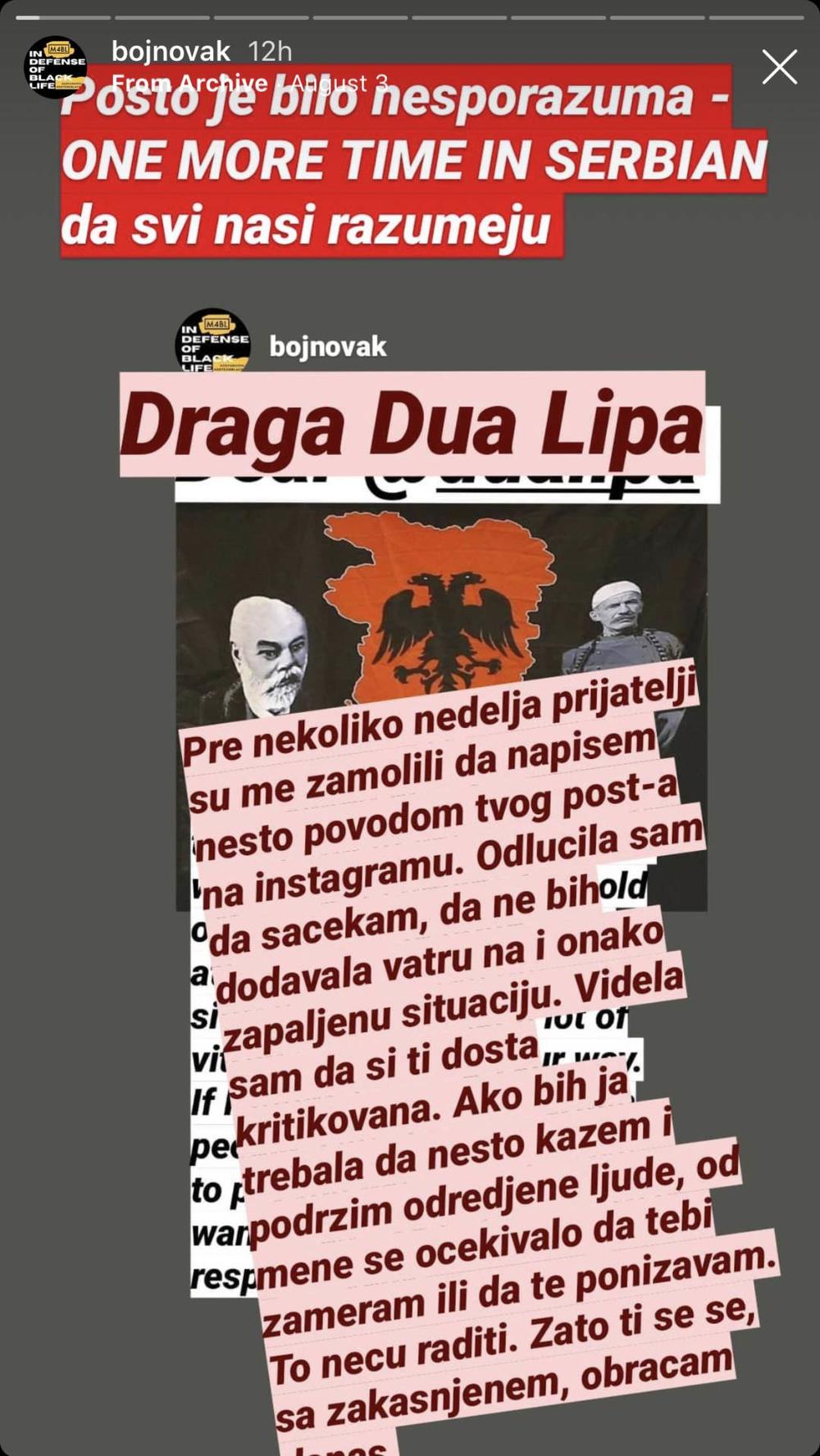 <p>Holivudska glumica srpskog porekla odlučila je da se otvorenim pismom obrati pop pevačici Dui Lipi, koja je nedavno šokirala javnost objavivši mapu Velike Albanije</p>