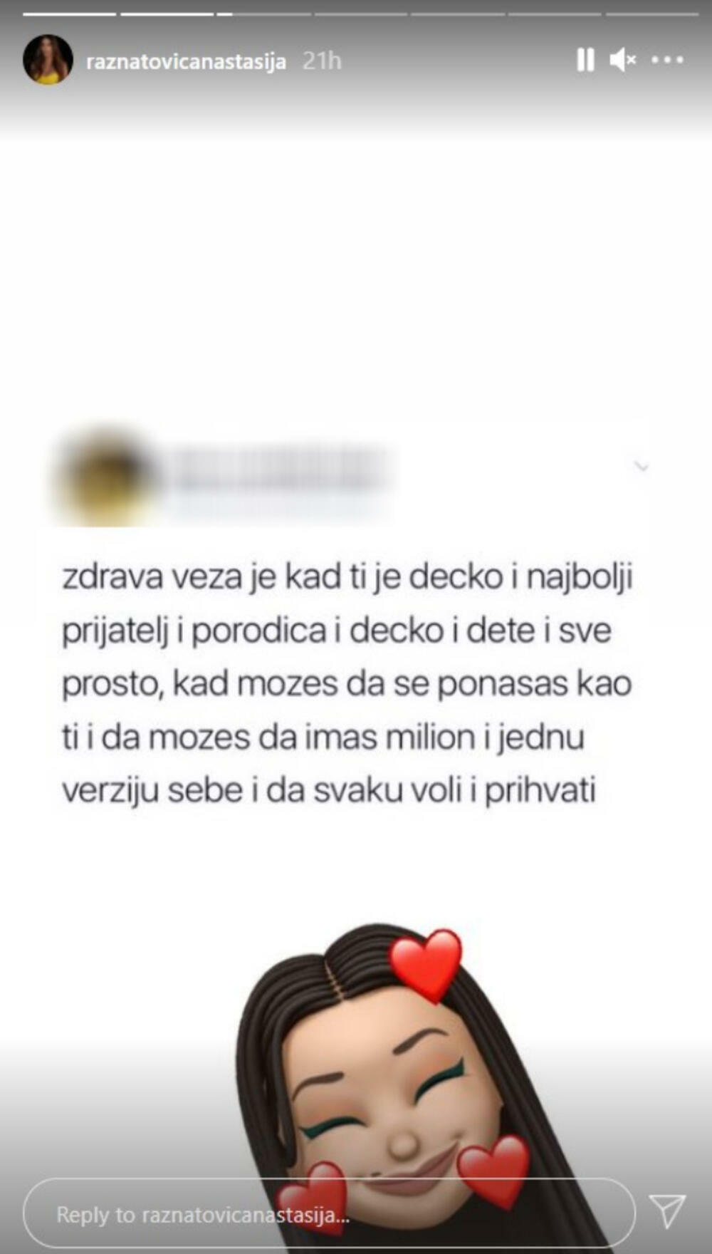 Anastasija Ražnatović, instagram priča