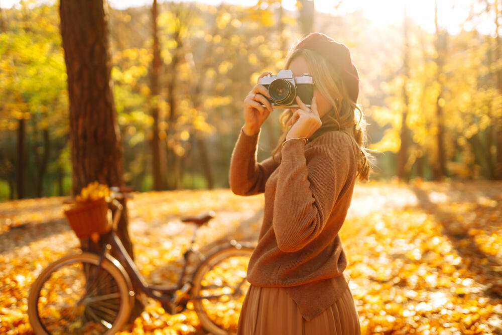 Jesen, Sreća, Devojka, Fotografija, Foto-aparat