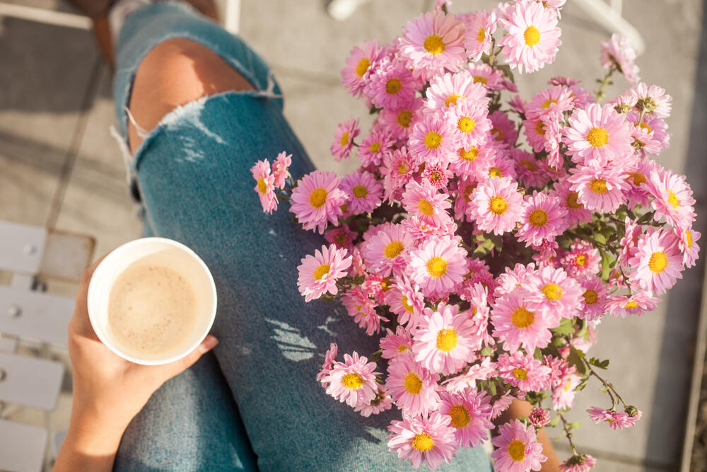 cveće, proleće, sreća, jutro, kafa