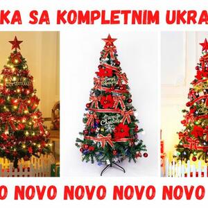 Božanstvena dekoracija za praznike: Novogodišnja jelka sa kompletnim UKRASIMA + LAMPICE i zvezdani VRH!