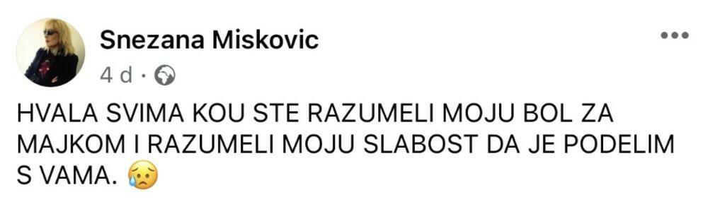 Snežana Mišković Viktorija je tužne vesti podelila na Instagramu 