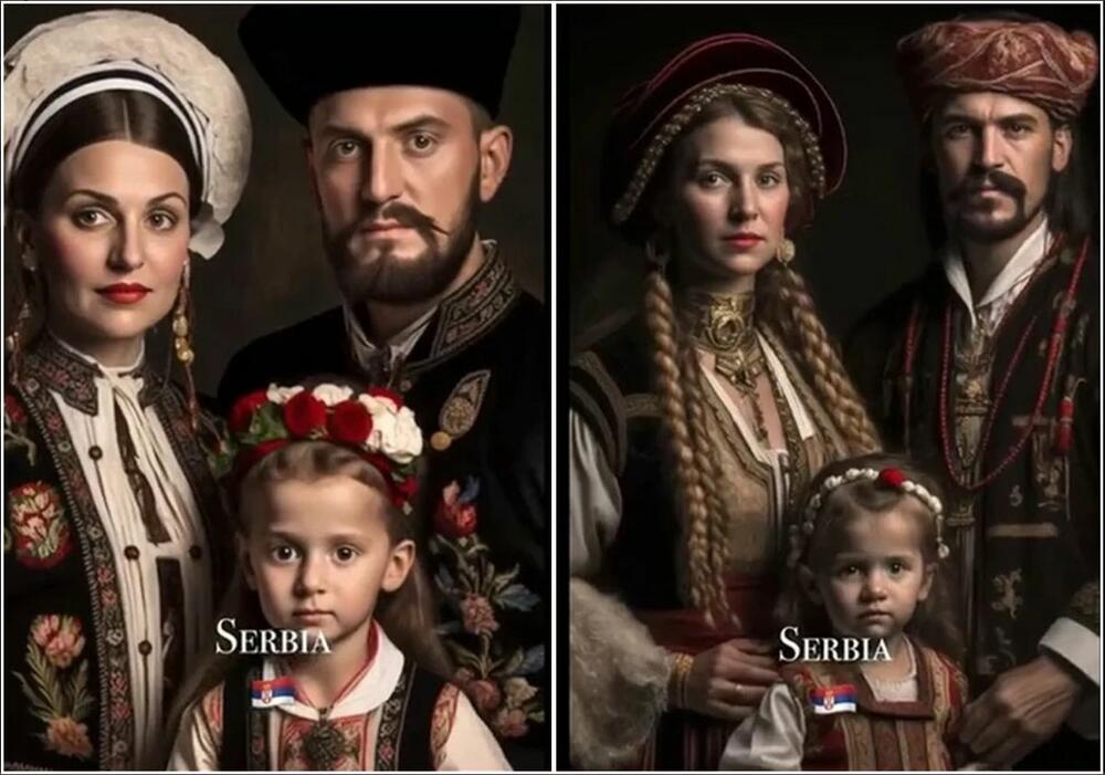Tradicionalna srpska porodica u narodnoj nošnji (veštačka inteligencija - ai)