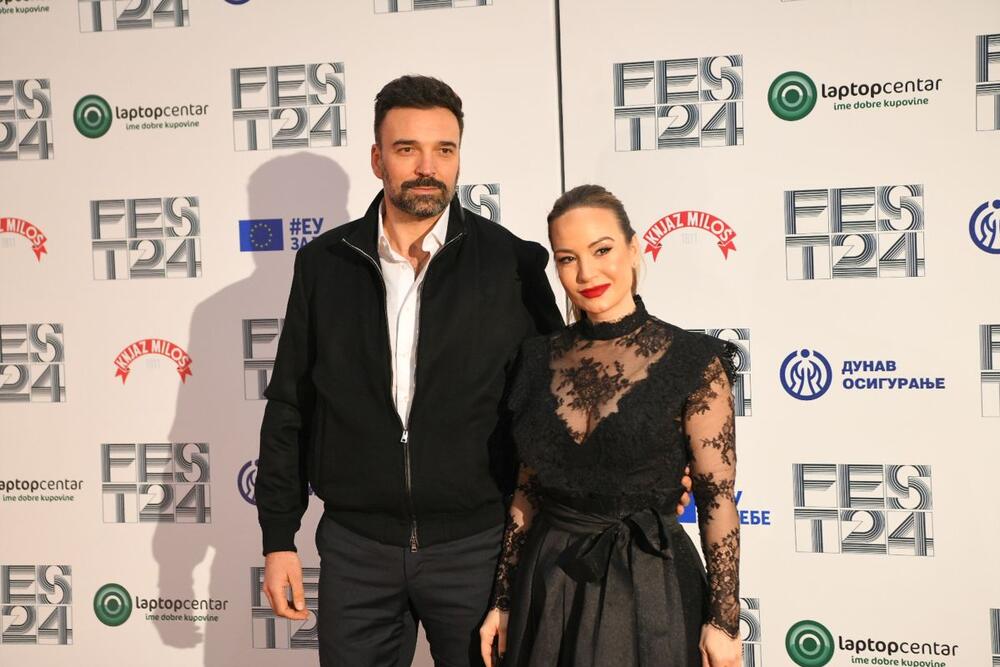 Jelena Tomašević i Ivan Bosiljčić na premijeri filma "Jorgovani", na 52. FEST-u