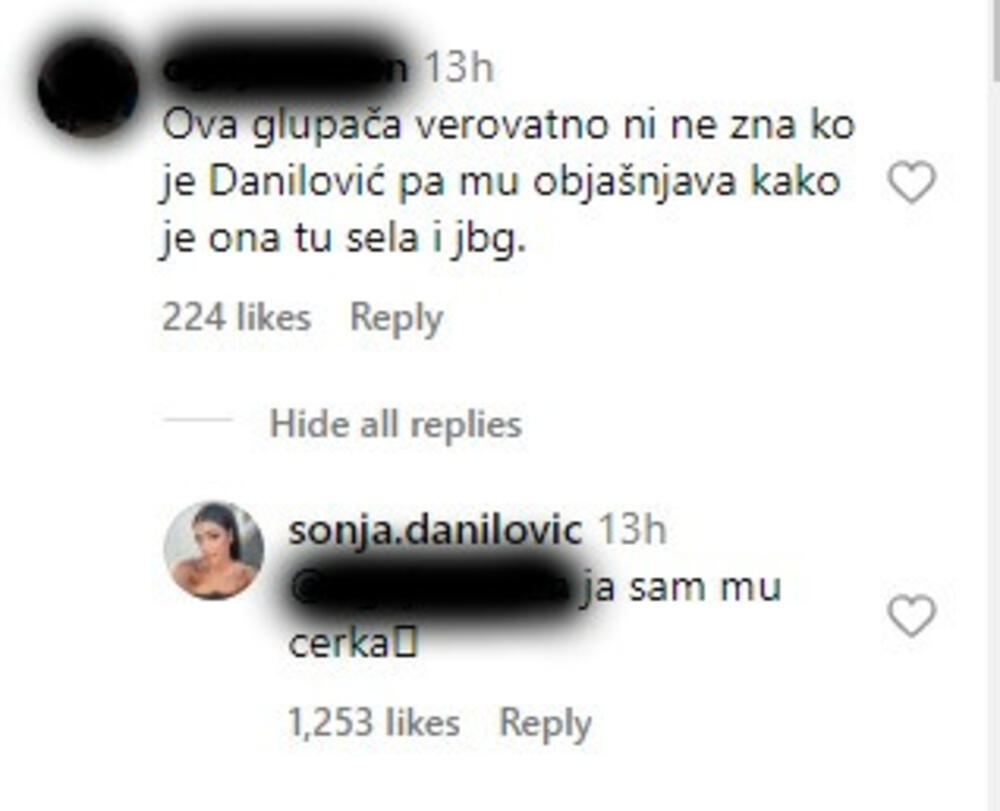 Prepiska Sonje Danilović na društvenim mrežama