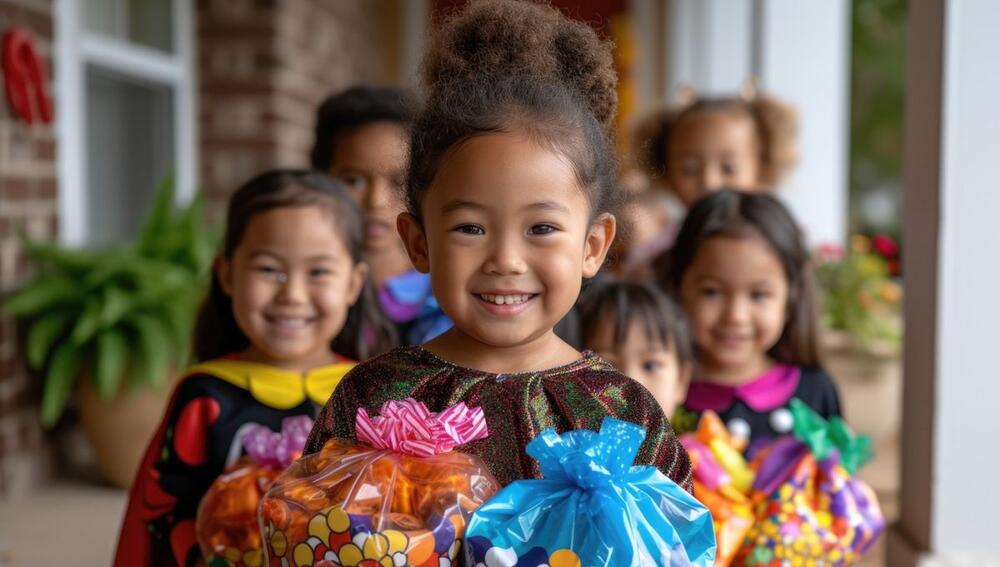 Običaj trick-or-treating je najpopularniji deo obeležavanja Noći veštica, a podrazumeva da deca idu od vrata do vrata i skupljaju slatkiše. Ako ne dobiju 'treat', tj. nešto čime će ih komšije počastiti, sused dobija 'trick', odnosno neku smicalicu.