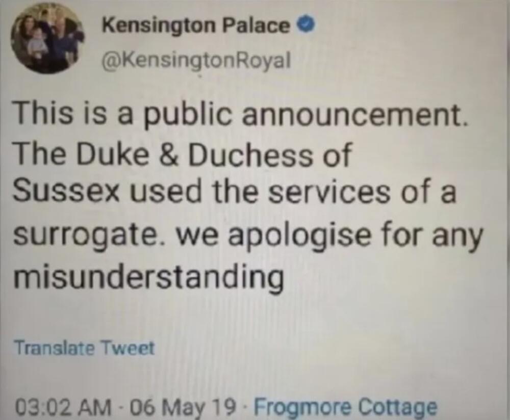 Lažna objava o surogatstvu u kraljevskoj porodici
