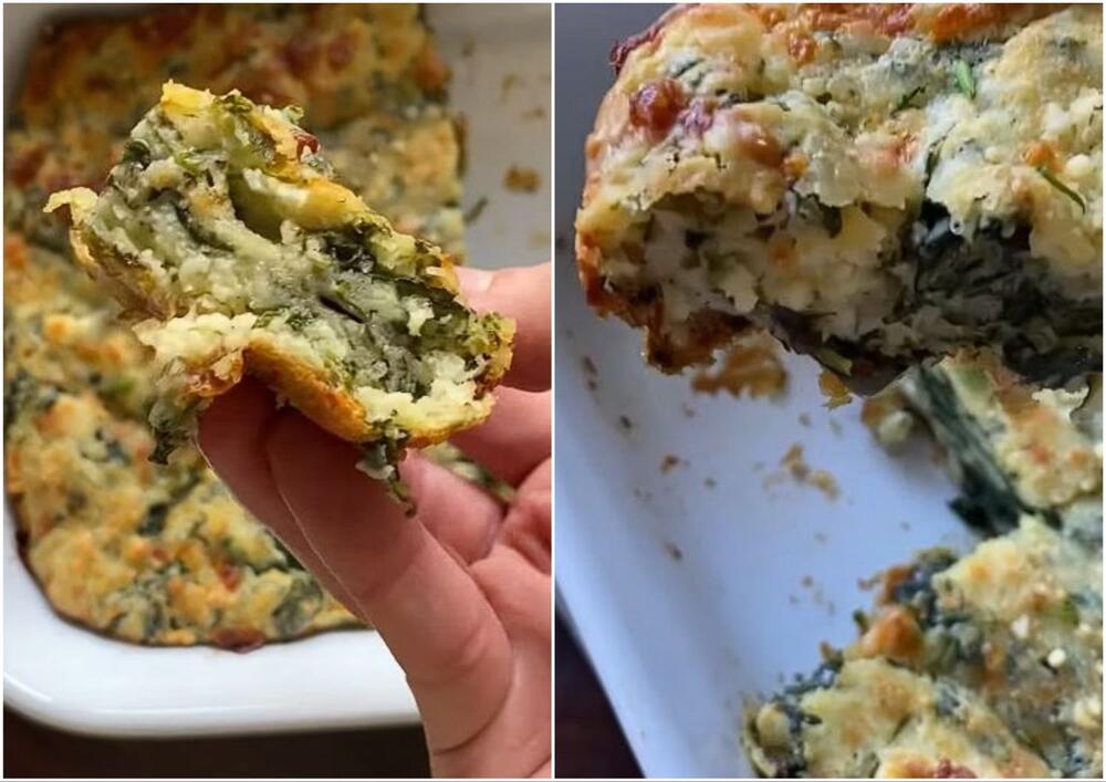 Domaća pita s vrlo malo brašna, spanaćem i sirom