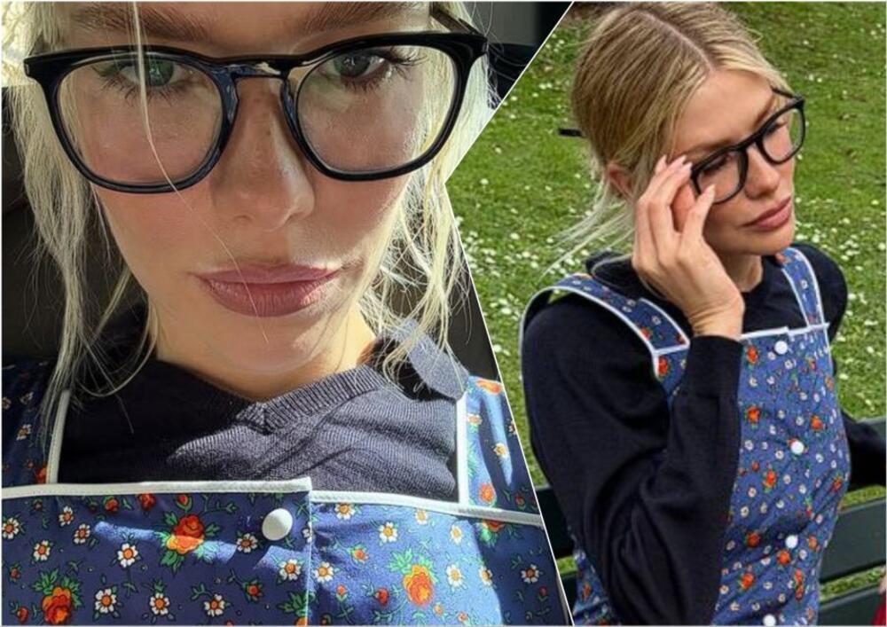 Lena Perminova u Miu Miu haljini od poplina iz kolekcije SS26